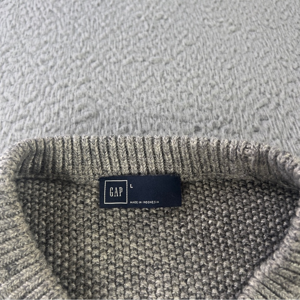 Gap Aran Sweater Women Large Heather Gray Crew Neck Chunky Cable Knit Fisherman - Picture 6 of 8